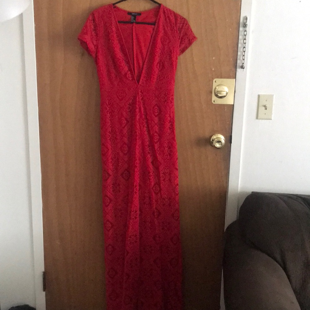 Red lace maxi dress